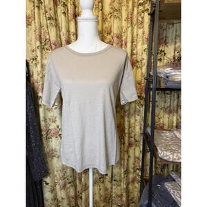 Barefoot Dreams Malibu Collection Casual Light Beige Short Sleeve T-Shirt Small